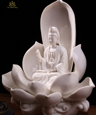 Quan Âm Bạch Ngọc Liên Hoa - Tráng Men