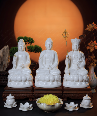Bộ Tượng Ta Bà Tam Thánh Sứ Trắng